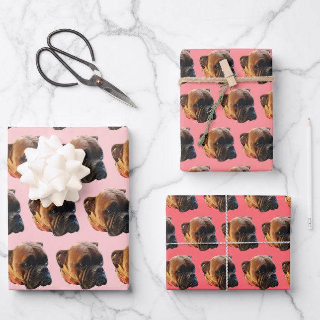Cute Pink Girly Boxer Dog  Wrapping Paper Sheets (Front)
