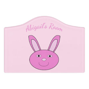 Cute Pink Girly Bunny Face Spring Easter Custom Door Sign
