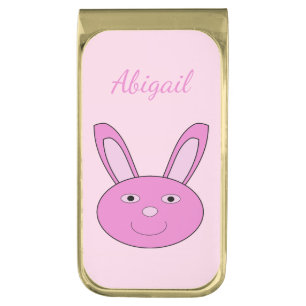 Cute Pink Girly Bunny Face Spring Easter Custom Gold Finish Money Clip