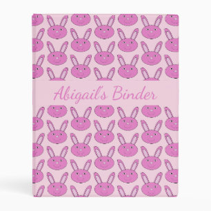 Cute Pink Girly Bunny Face Spring Easter Custom Mini Binder