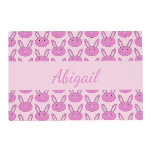 Cute Pink Girly Bunny Face Spring Easter Custom Placemat