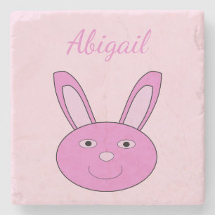Cute Pink Girly Bunny Face Spring Easter Custom Stone Coaster