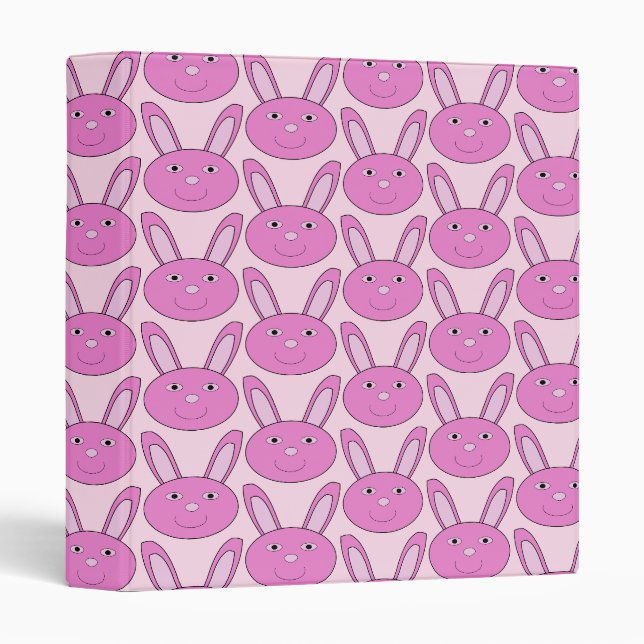 Cute Pink Girly Bunny Face Spring Easter Patterned 3 Ring Binder (Front/Spine)