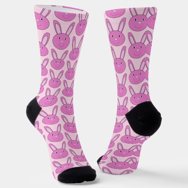 Cute Pink Girly Bunny Face Spring Easter Patterned Socks (Angled)