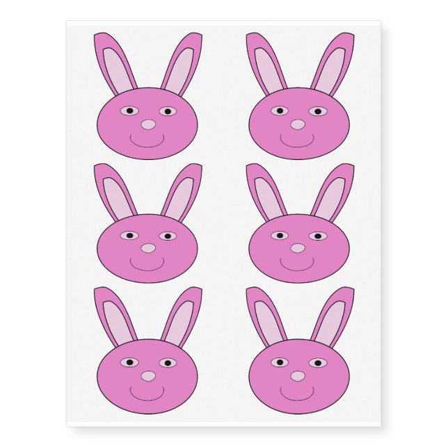Cute Pink Girly Bunny Face Spring Easter Temporary Tattoos (Front)