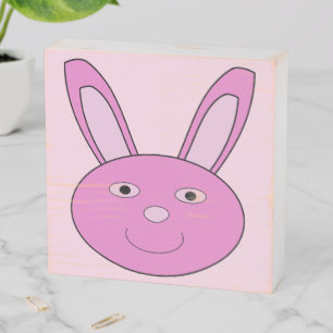 Cute Pink Girly Bunny Face Spring Easter Wooden Box Sign