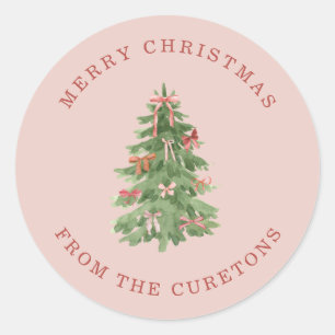 Cute Pink Girly Christmas Tree Gift Stickers
