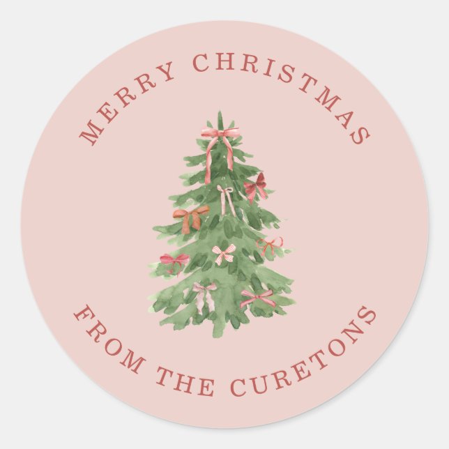 Cute Pink Girly Christmas Tree Gift Stickers (Front)