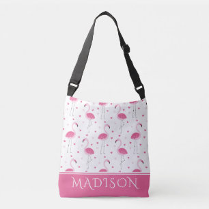 Cute Pink Girly Flamingo Love Heart Personalized Crossbody Bag