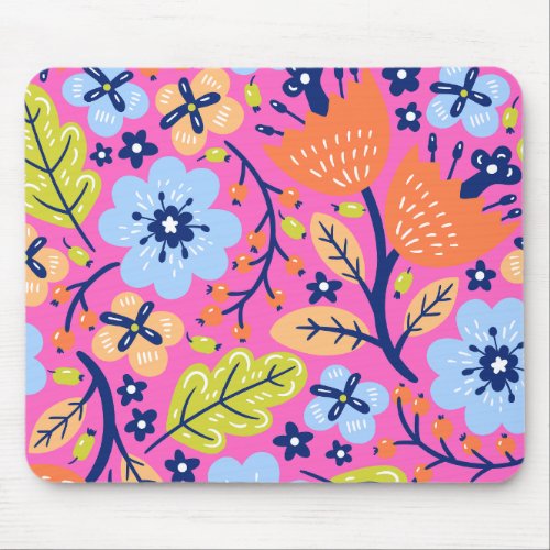 Cute Pink Girly Floral Pattern Colorful Art Mouse Pad