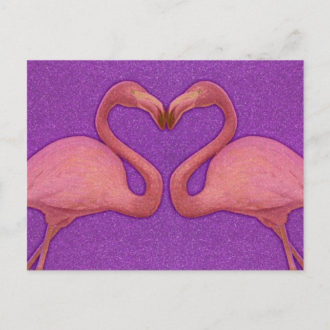 Cute Pink Girly Glitter Flamingo Heart Postcard (Front)