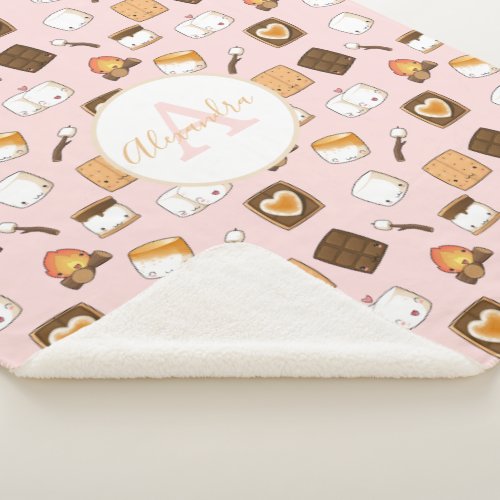 Cute Pink Girly Kawaii Smores Pattern Illustration Sherpa Blanket