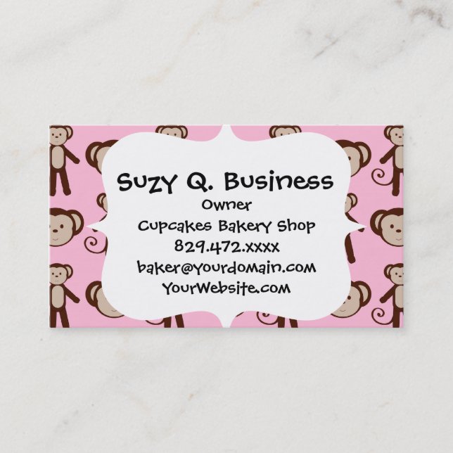 Cute Pink Girly Monkey Girl Collage Pattern Business Card (Front)