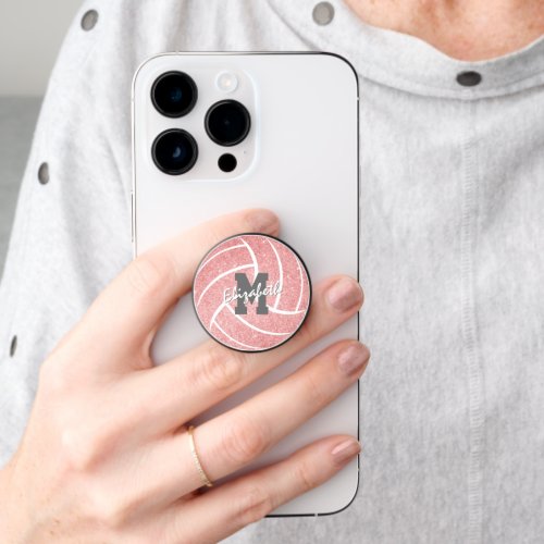 cute pink girly monogrammed volleyball PopSocket