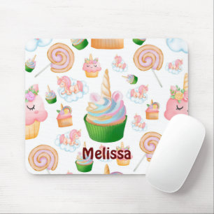 Cute Pink Girly Name Cupcake Unicorn Pattern Mouse Pad