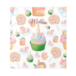 Cute Pink Girly Name Cupcake Unicorn Pattern Notepad