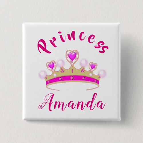 Cute Pink Girly Princess Tiara Crown Button