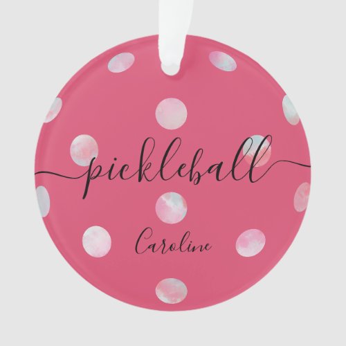 Cute Pink Girly Script Pickleball Ornament
