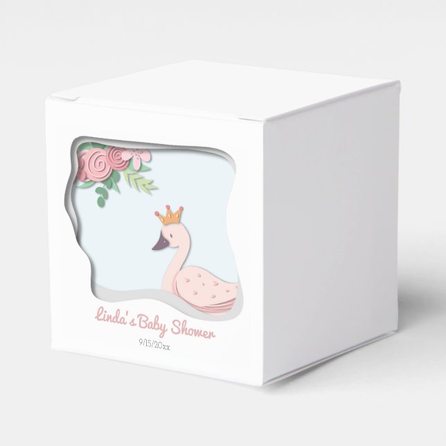 Cute Pink Girly Swan Princess Baby Shower Favor Boxes (Front Side)