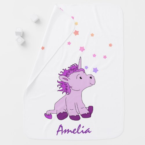 Cute Pink Girly Unicorn Baby Blanket - Pink Girly Cute Unicorn baby blanket // Cute little pink unicorn and colorful stars. Personalize this sweet baby girl blanket with your child`s name.