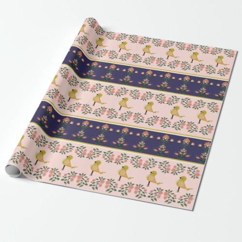 Cute Pink Girly Vintage Floral Pattern Birthday Wrapping Paper