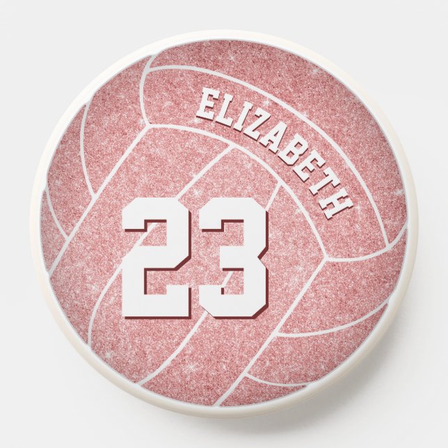 cute pink girly volleyball w custom name PopSocket (Popsocket)