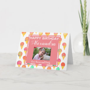 Cute Pink Girly Watercolor Photo Girl's Birthday Card