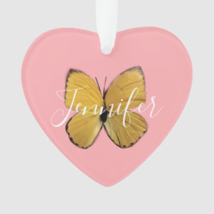 Cute Pink Girly Yellow Butterfly Personalized  Ornament