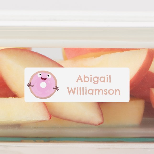 Cute pink glazed donut cartoon personalized labels (Affixed)