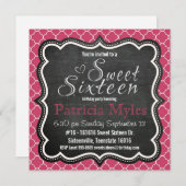 Cute Pink Glitter Chalkboard and Zebra Sweet 16 Invitation (Front/Back)
