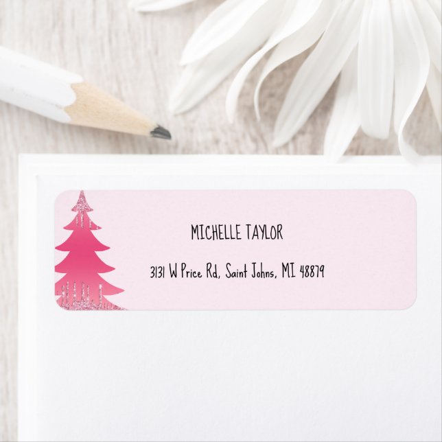 Cute Pink Glitter Christmas Tree Label (Insitu)