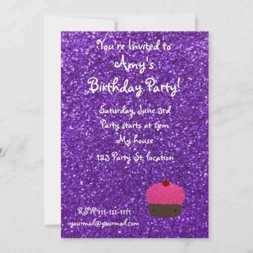 Cute pink glitter cupcake purple glitter invites