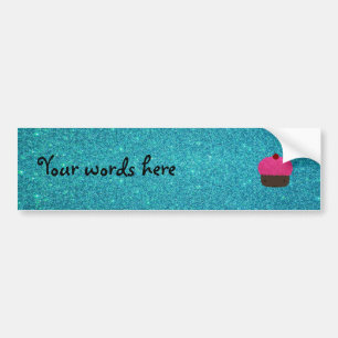 Cute pink glitter cupcake turquoise glitter bumper sticker
