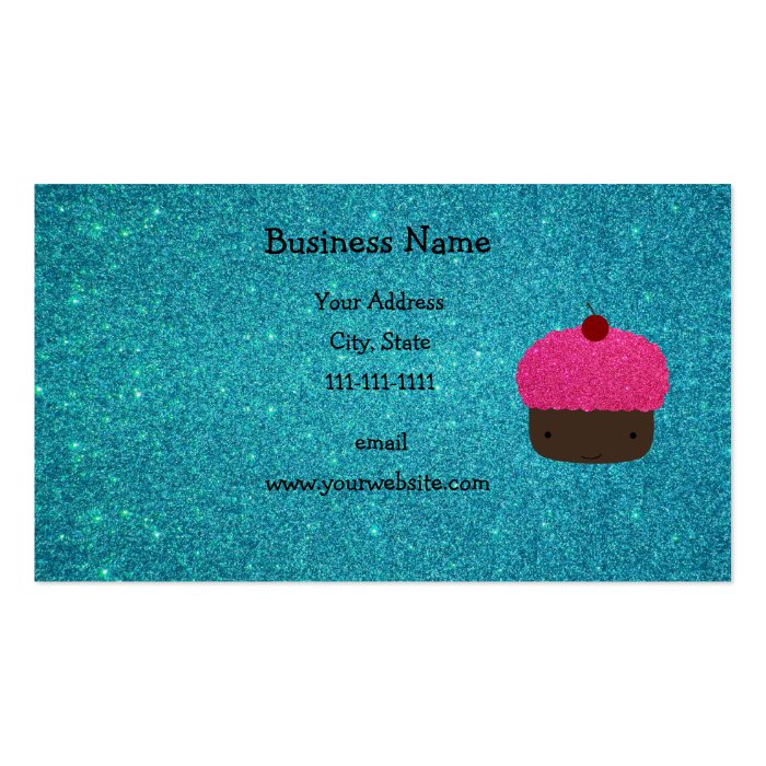 Cute pink glitter cupcake turquoise glitter business card template