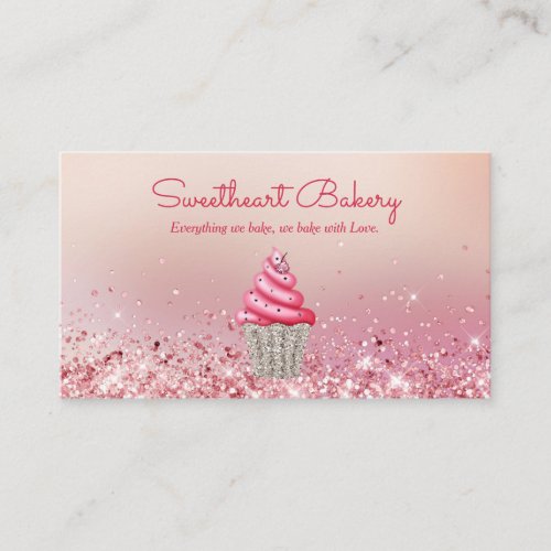 Cute Pink Glitter Food Bakery Pastry Shop Business Card