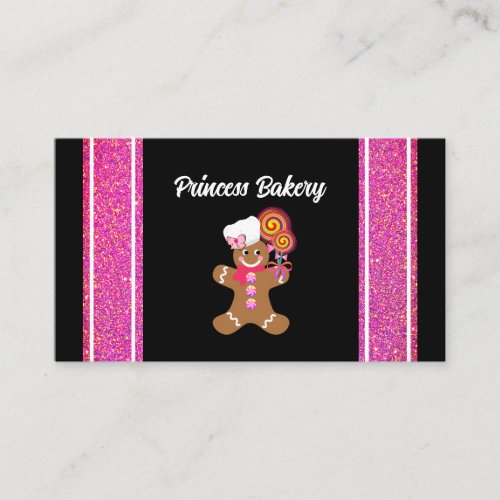 Cute Pink Glitter Gingerbread Bakery Business Card