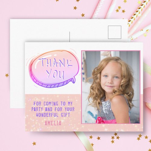 Cute Pink Glitter Girly Birthday Thank you Photo Postcard