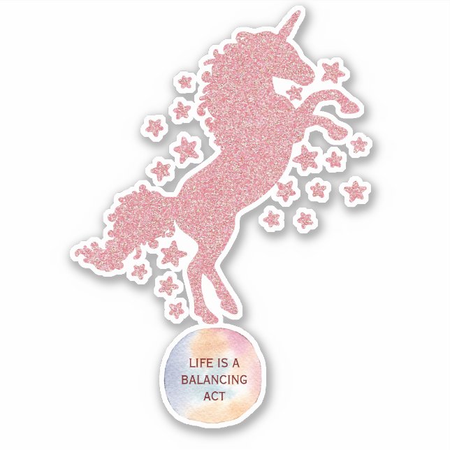 Cute Pink Glitter Glam Unicorn Sticker (Front)