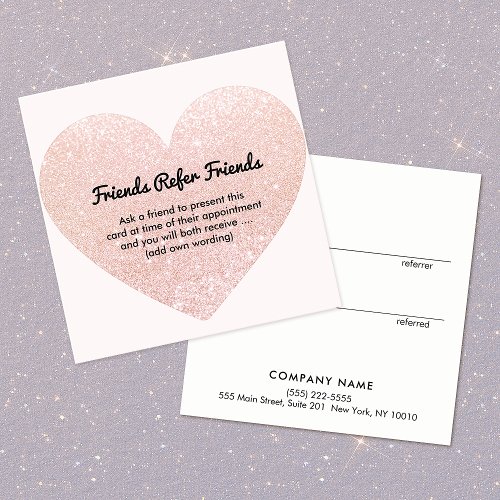 Cute Pink Glitter Heart Customer Referral Card