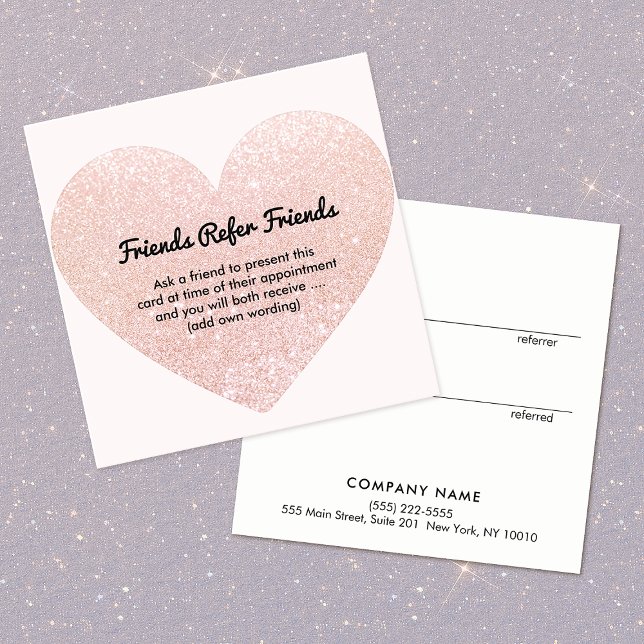 Cute Pink Glitter Heart Customer Referral Card (Creator Uploaded)
