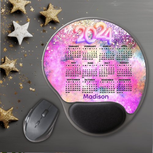 Cute pink glitter monogram 2024 calendar  gel mouse pad