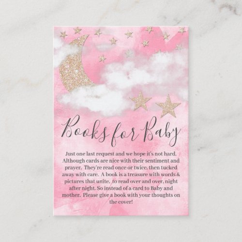 Cute Pink Glitter Moon Stars Books for Baby Shower Enclosure Card