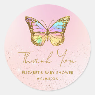 Cute Pink Glitter Thank You Baby Shower Birthday Classic Round Sticker