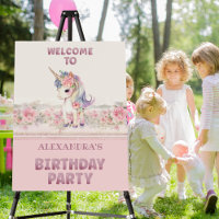 Cute Pink Glitter Unicorn Girl Birthday Welcome