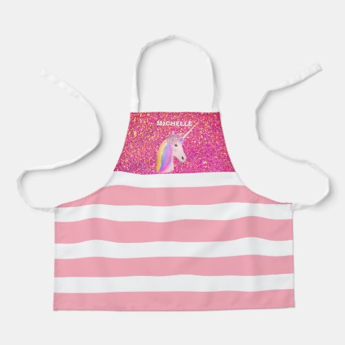 Cute Pink Glitter Unicorn Rainbow Girls Customized Apron