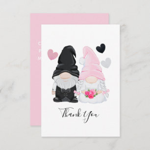 Cute Pink Gnome Bride and Groom Wedding Thank You Card