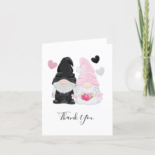 Cute Pink Gnome Bride and Groom Wedding Thank You Card
