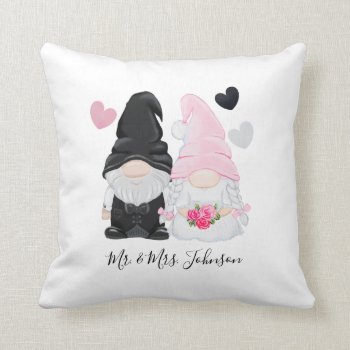 Cute Pink Gnome Bride And Groom Wedding Throw Pillow by pinkgifts4you at Zazzle