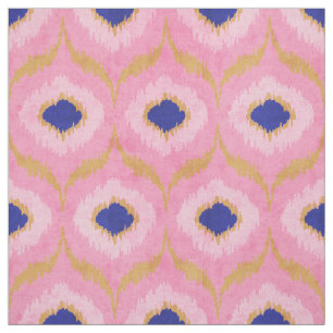 Cute pink gold and blue ikat tribal pattern fabric