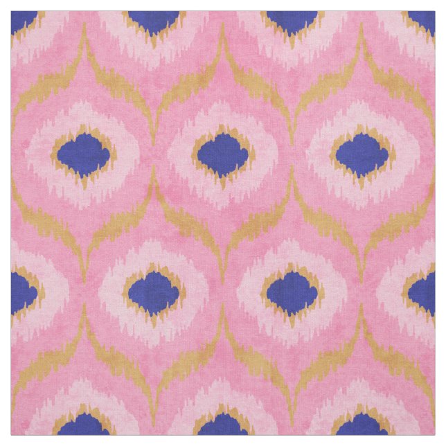 Cute pink gold and blue ikat tribal pattern fabric (Swatch)